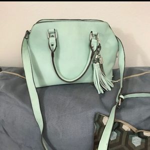 Leather spring green tassel purse
